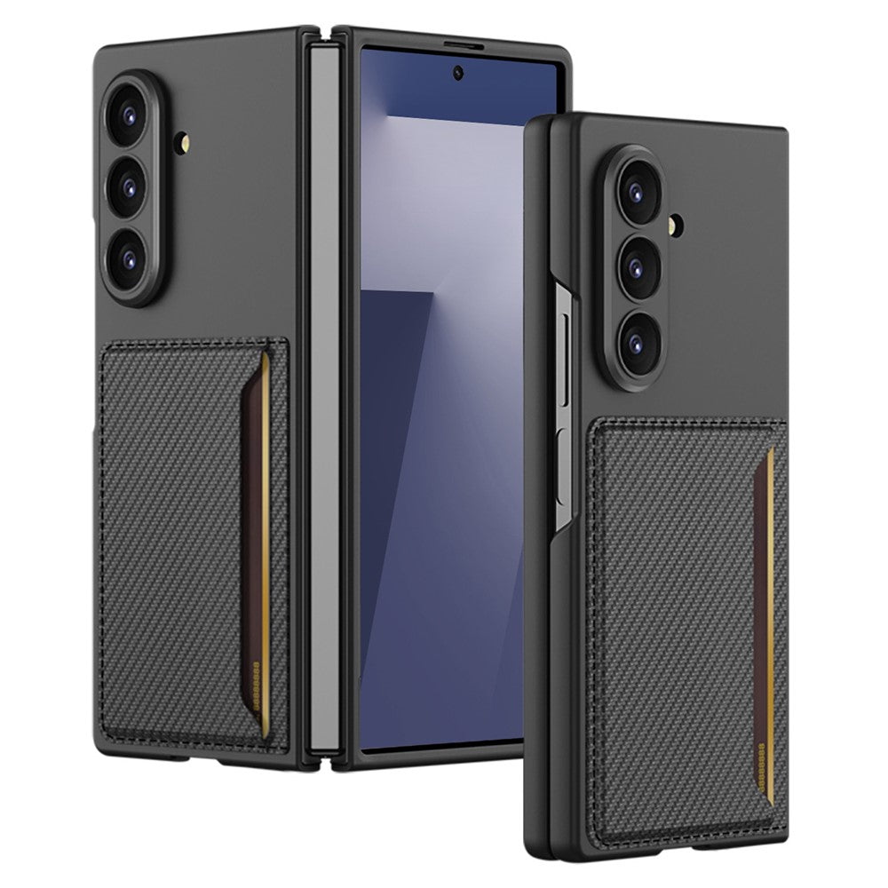 GKK For Samsung Galaxy Z Fold7 5G Case Hard PC Phone Cover with Slim Card Holder - Carbon Fiber Texture