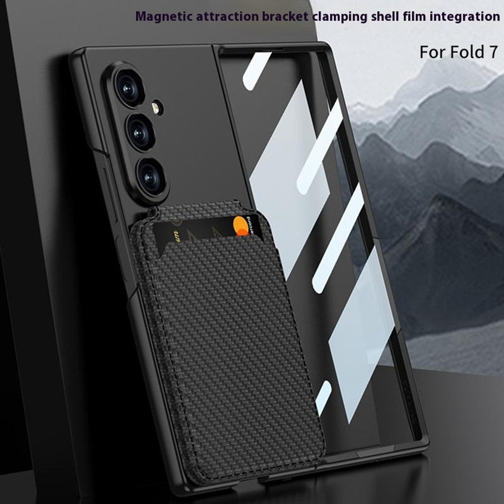 GKK For Samsung Galaxy Z Fold7 5G Magnetic Case PC + Tempered Glass Phone Cover with Card Holder Kickstand - Black