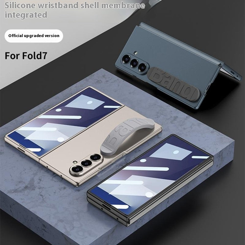 GKK For Samsung Galaxy Z Fold7 5G Case with Silicone Wristband PC + Tempered Glass Phone Back Cover - Black