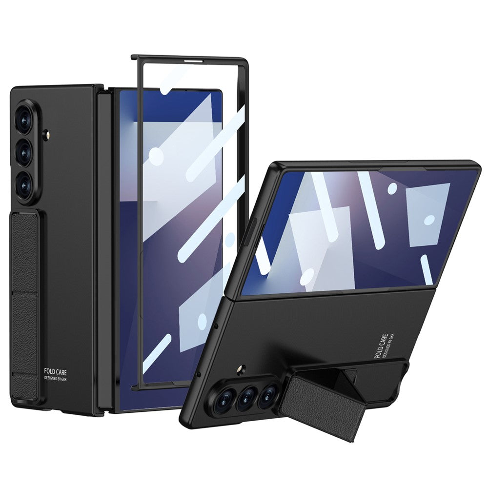 GKK For Samsung Galaxy Z Fold7 5G Case with Kickstand PC + Tempered Glass Phone Back Cover - Black