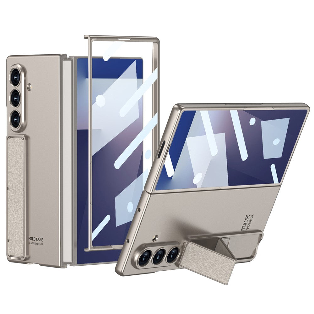 GKK For Samsung Galaxy Z Fold7 5G Case with Kickstand PC + Tempered Glass Phone Back Cover - Titanium Grey