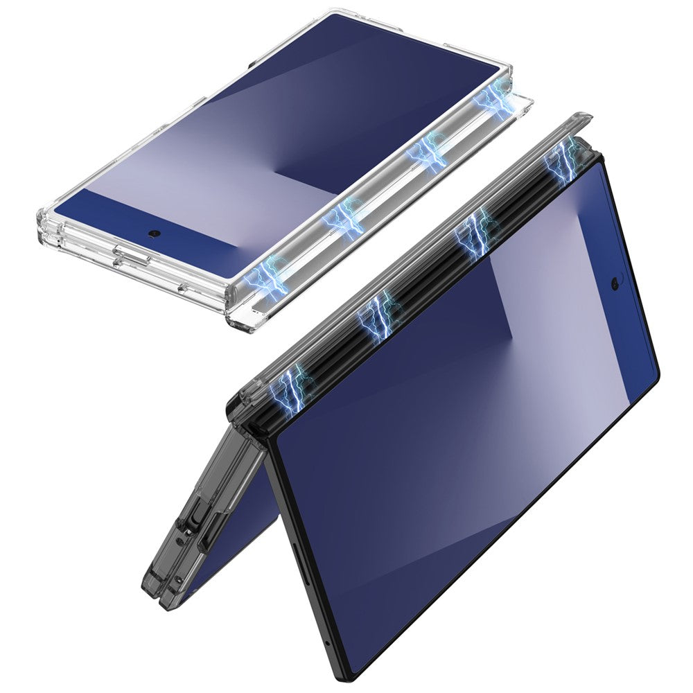 GKK For Samsung Galaxy Z Fold7 5G Case Magnetic Hinge Airbag Shockproof TPU Folding Phone Cover - Transparent Black