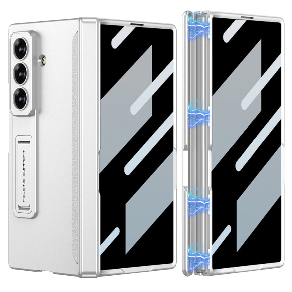 GKK For Samsung Galaxy Z Fold7 5G Case Kickstand Magnetic Folding PC Phone Cover with Privacy Front Screen Film - Silver