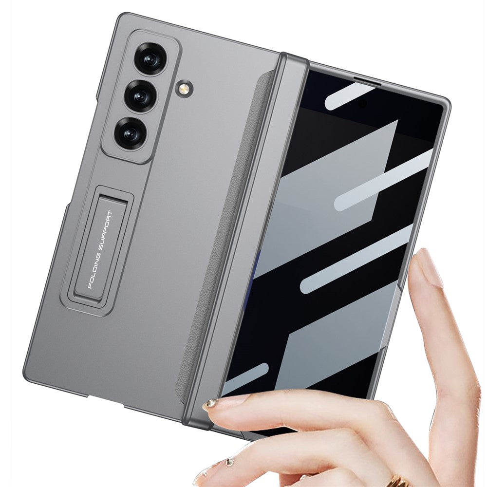 GKK For Samsung Galaxy Z Fold7 5G Case Kickstand Magnetic Folding PC Phone Cover with Privacy Front Screen Film - Titanium Grey