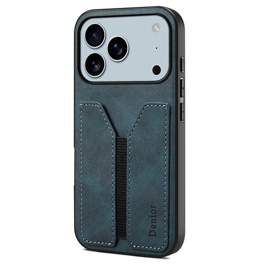 DENIOR For iPhone 17 Pro Max Case Elastic Card Holder PU Leather + TPU + PC Phone Cover - Blue