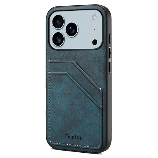 DENIOR For iPhone 17 Pro Max Case Dual Card Slots PU Leather + TPU + PC Phone Cover - Blue