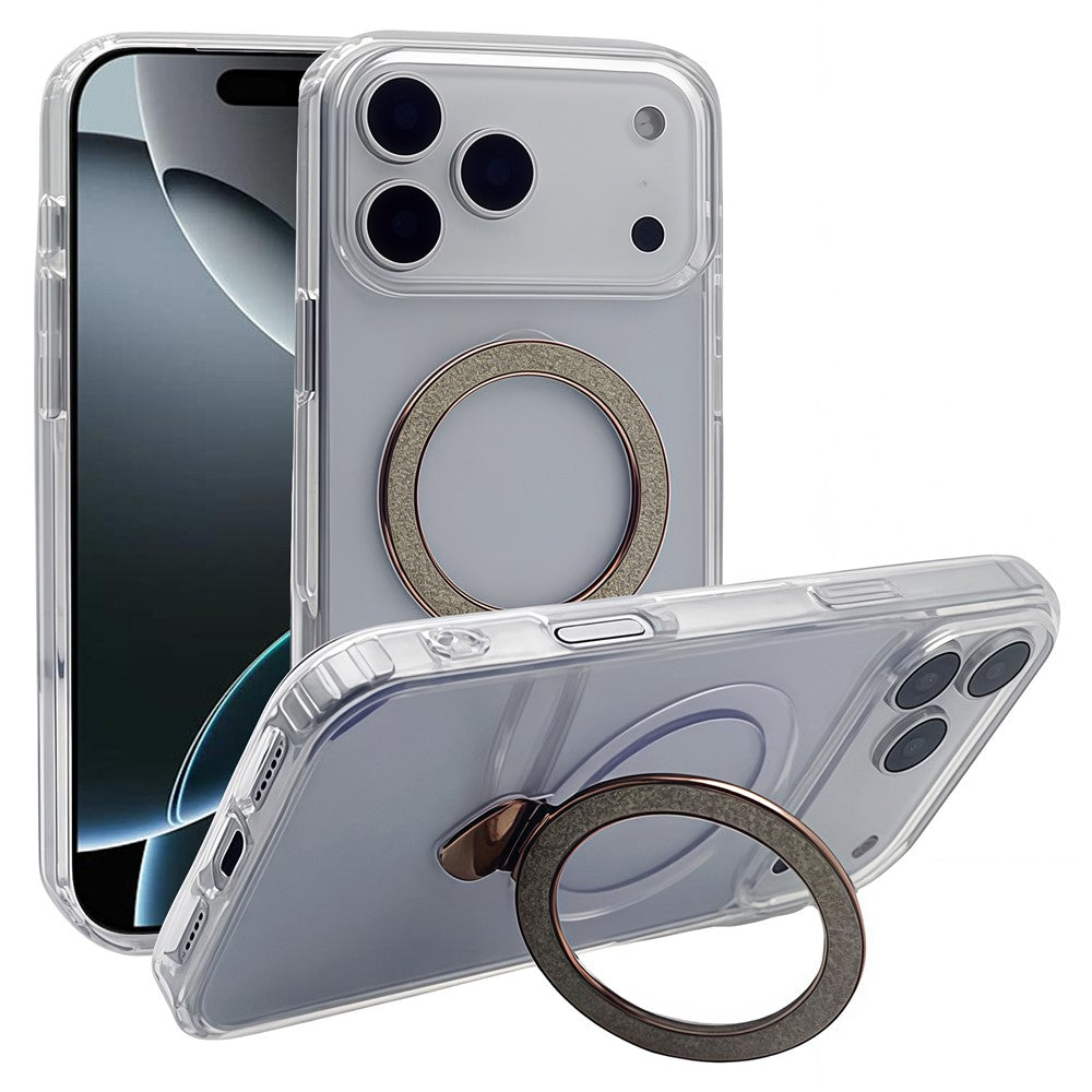 For iPhone 17 Pro Max Case TPU + Acrylic Clear Phone Cover with Glitter Ring Kickstand - Gold