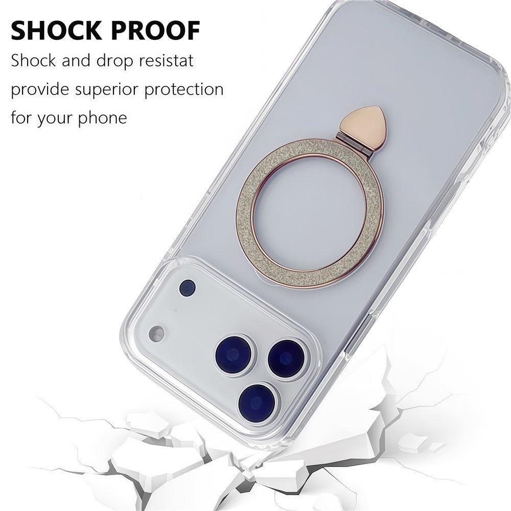 For iPhone 17 Pro Max Case TPU + Acrylic Clear Phone Cover with Glitter Ring Kickstand - Gold