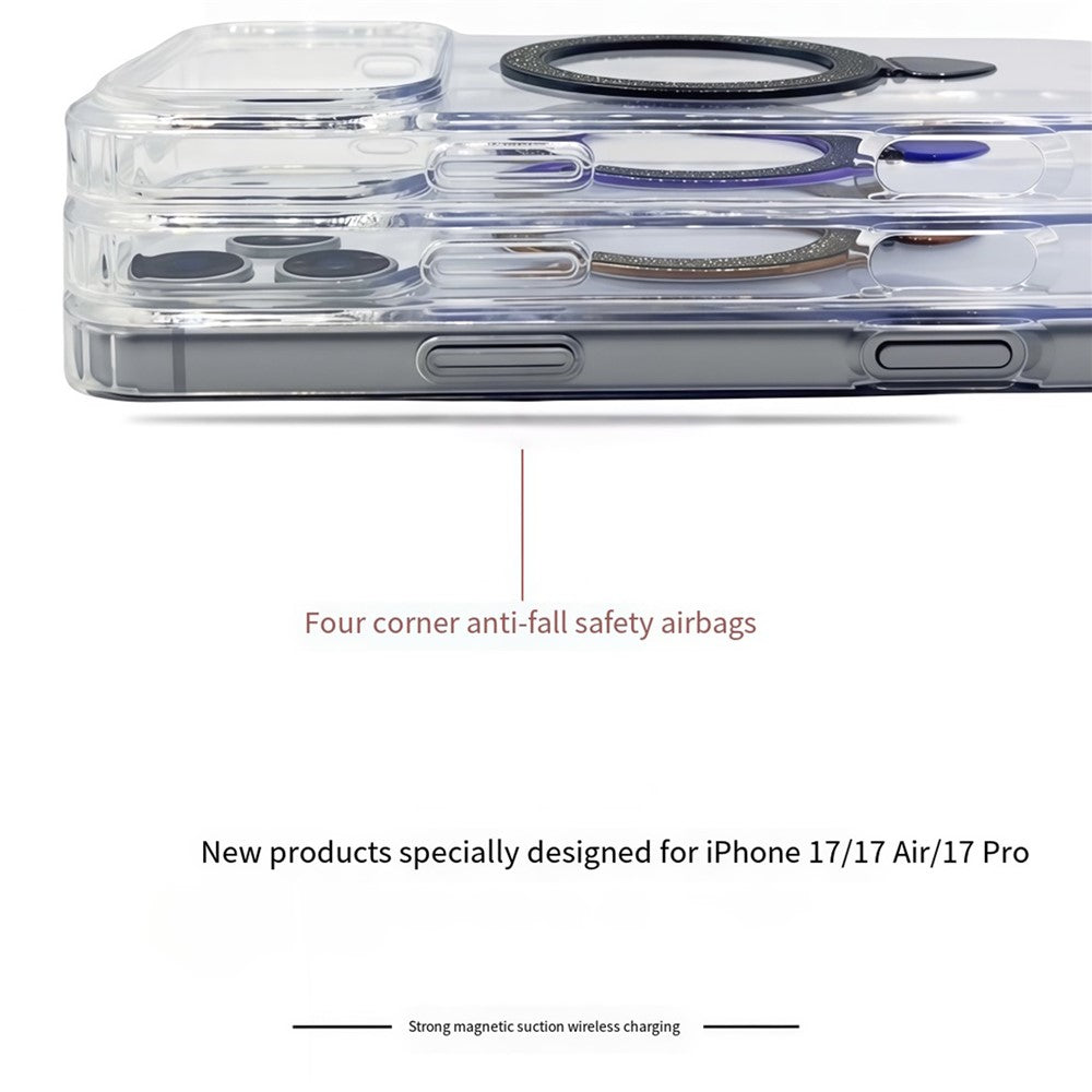 For iPhone 17 Pro Max Case TPU + Acrylic Clear Phone Cover with Glitter Ring Kickstand - Purple