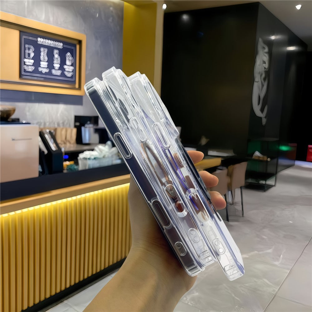 For iPhone 17 Pro Max Case TPU + Acrylic Clear Phone Cover with Glitter Ring Kickstand - Purple