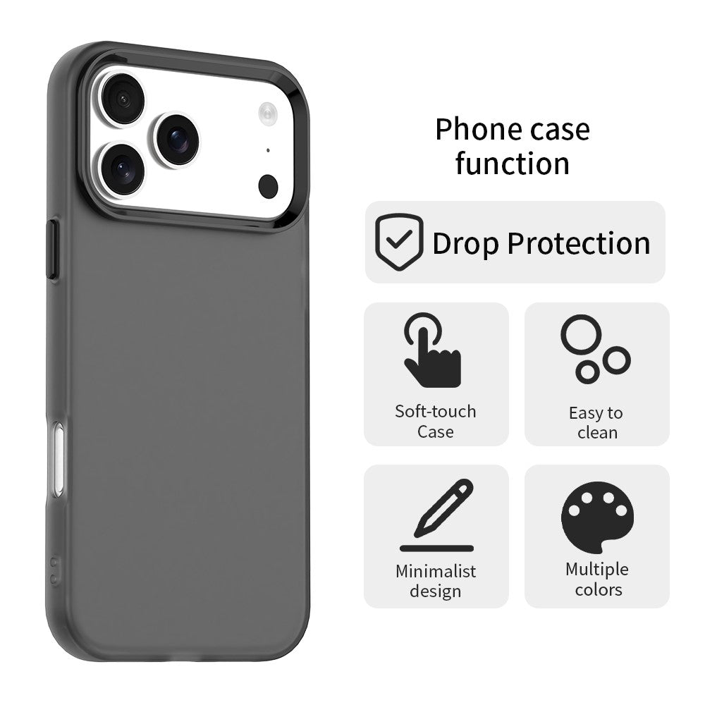 For iPhone 17 Pro Max Case PC + TPU + PET Matte Anti-Drop Phone Back Cover - Black