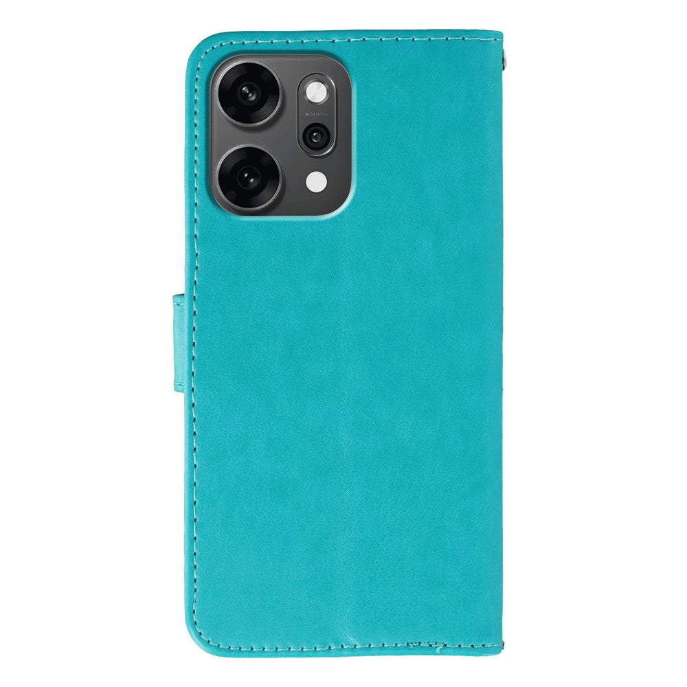 For Oppo Reno14 Pro 5G (Global) Case PU Leather Flip Wallet Phone Cover with Strap - Blue