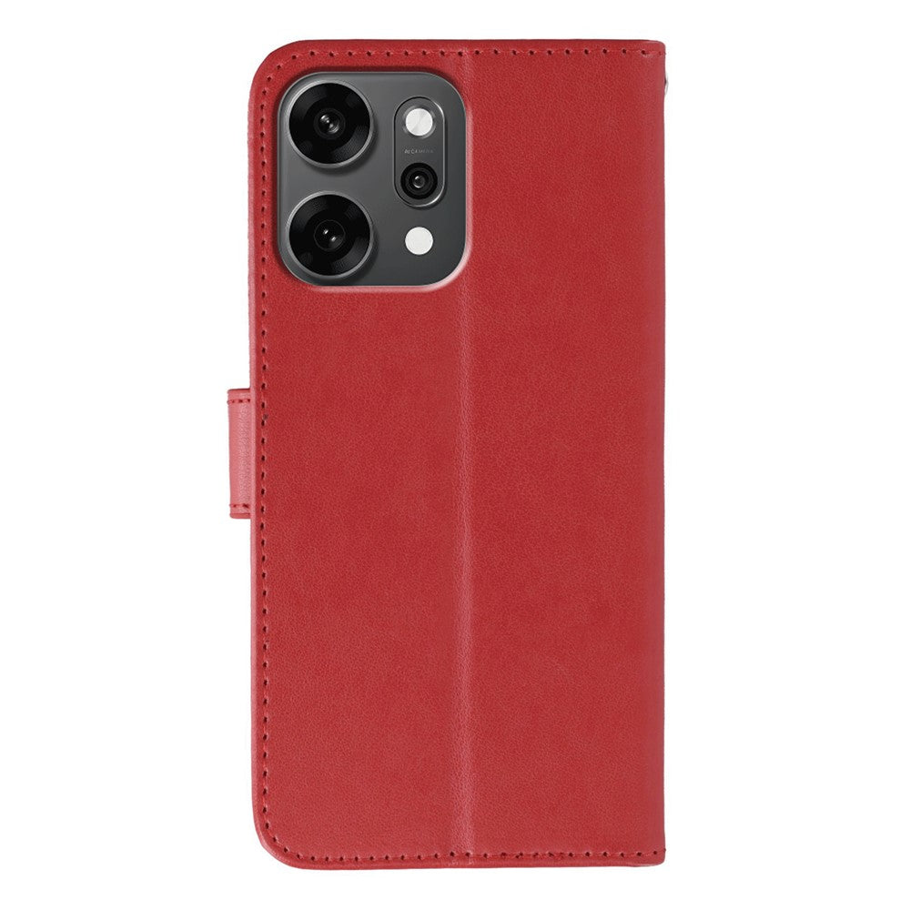 For Oppo Reno14 Pro 5G (Global) Case PU Leather Flip Wallet Phone Cover with Strap - Red