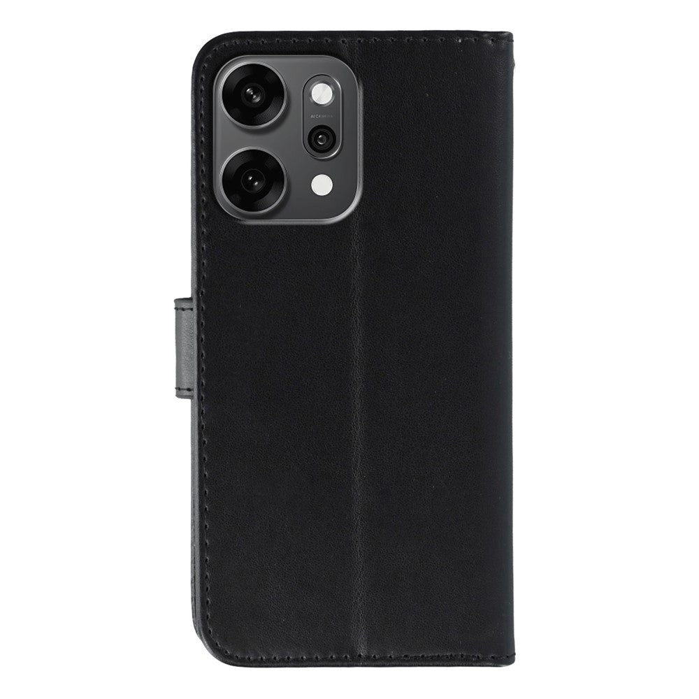 For Oppo Reno14 Pro 5G (Global) Case PU Leather Flip Wallet Phone Cover with Strap - Black