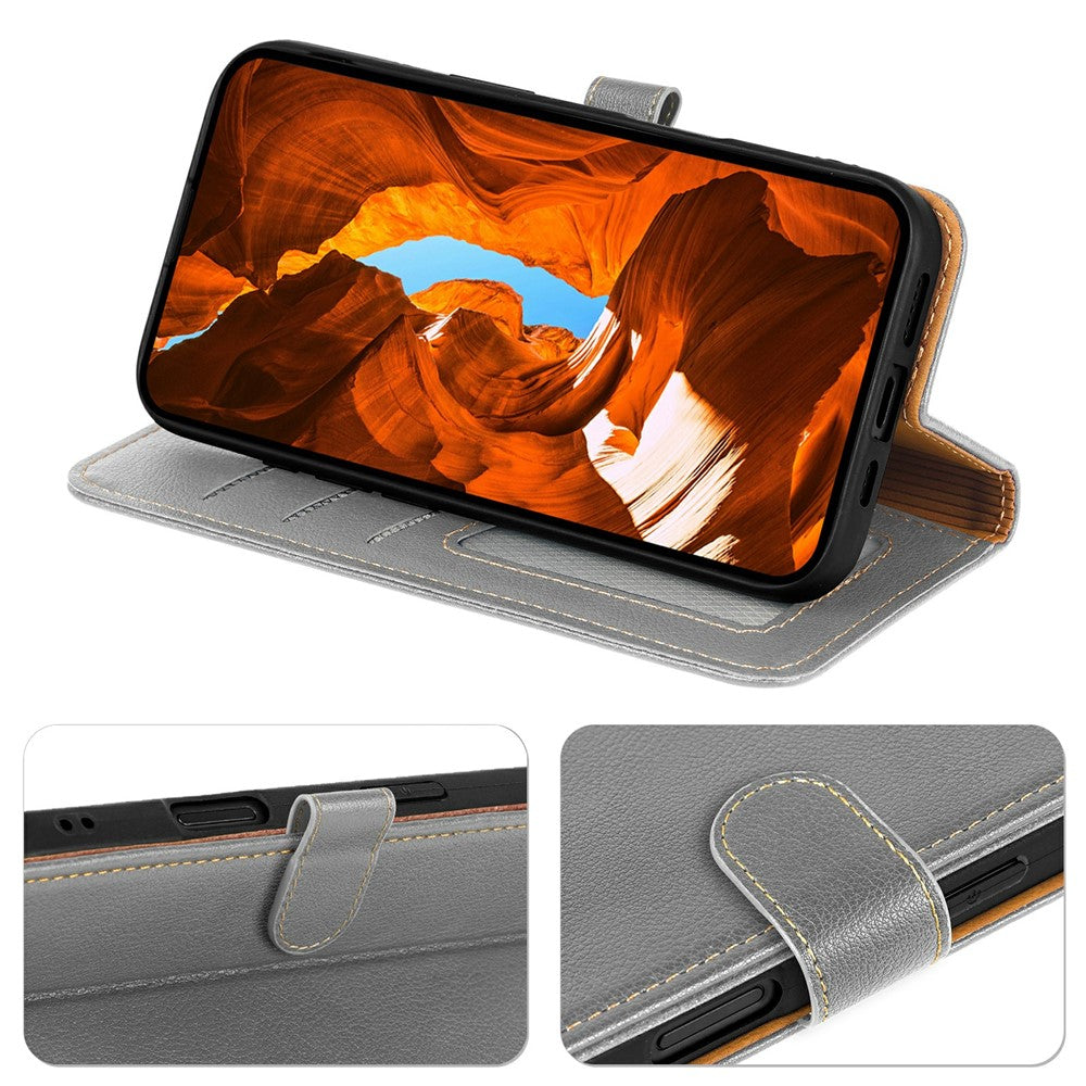 For Oppo Reno14 Pro 5G (Global) Case RFID Blocking Wallet Litchi Texture Leather Phone Cover Magnetic Clasp - Grey