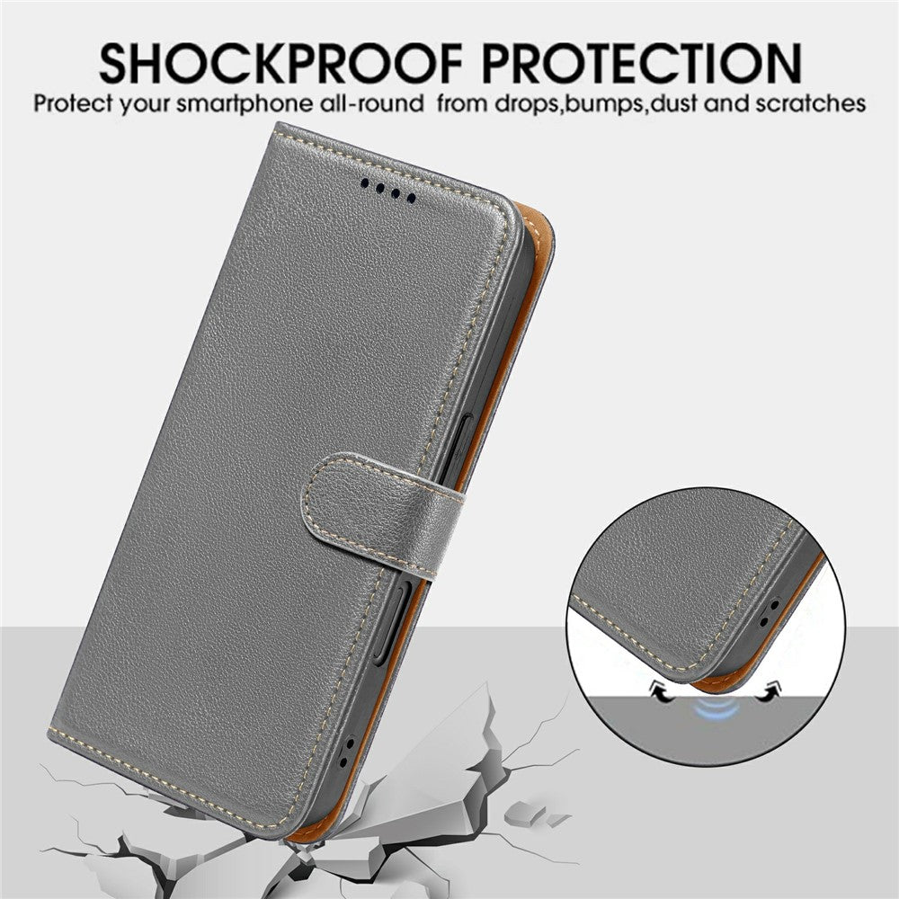 For Oppo Reno14 Pro 5G (Global) Case RFID Blocking Wallet Litchi Texture Leather Phone Cover Magnetic Clasp - Grey