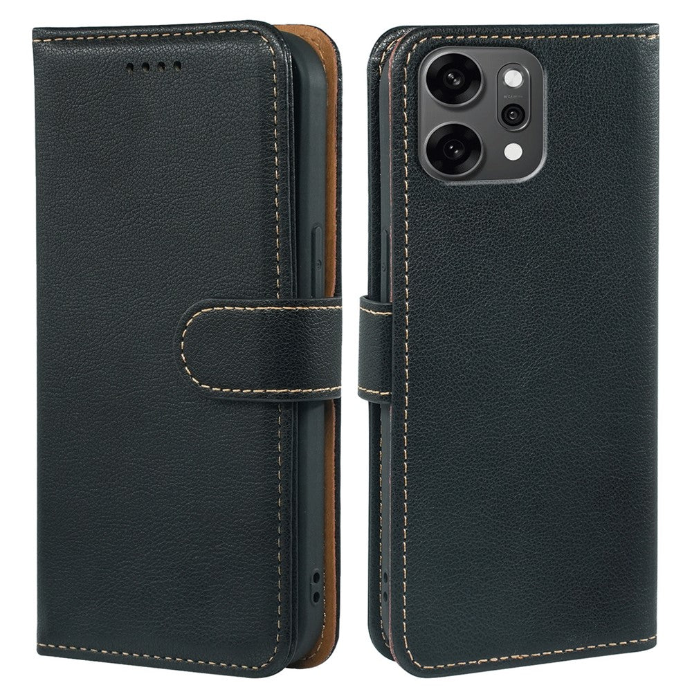 For Oppo Reno14 Pro 5G (Global) Case RFID Blocking Wallet Litchi Texture Leather Phone Cover Magnetic Clasp - Black