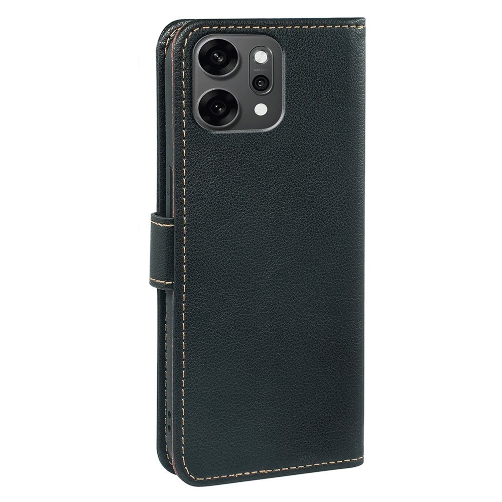 For Oppo Reno14 Pro 5G (Global) Case RFID Blocking Wallet Litchi Texture Leather Phone Cover Magnetic Clasp - Black
