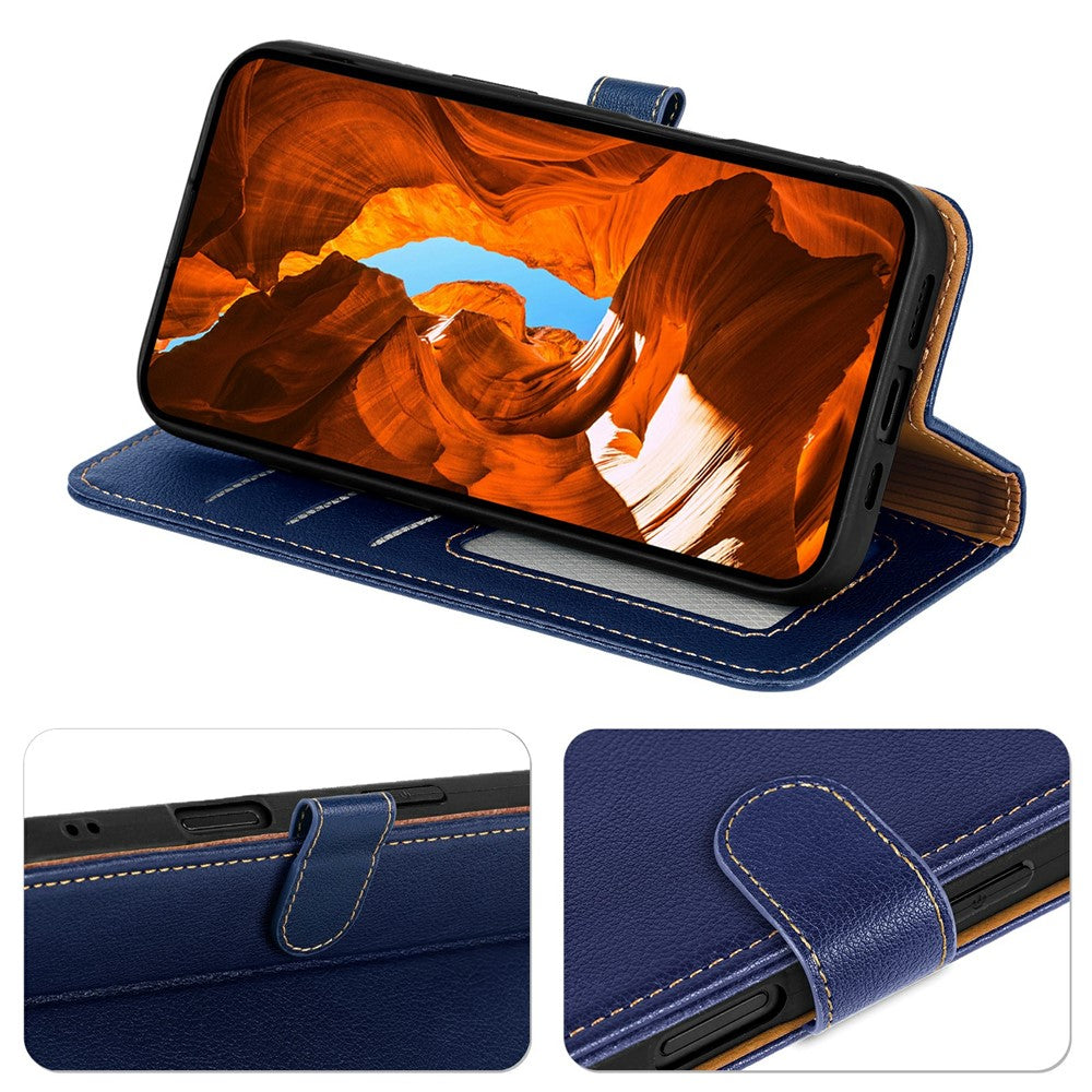 For Oppo Reno14 Pro 5G (Global) Case RFID Blocking Wallet Litchi Texture Leather Phone Cover Magnetic Clasp - Blue