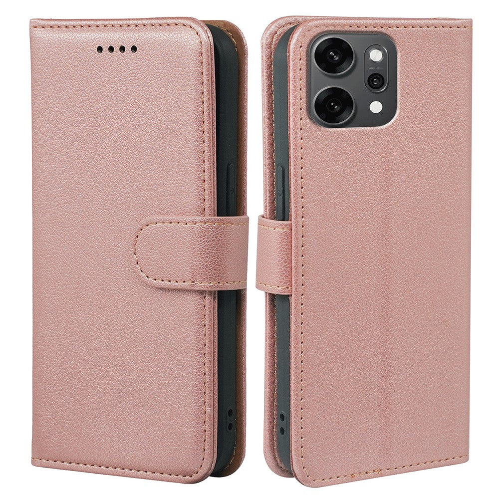 For Oppo Reno14 Pro 5G (Global) Case RFID Blocking Wallet Litchi Texture Leather Phone Cover Magnetic Clasp - Rose Gold
