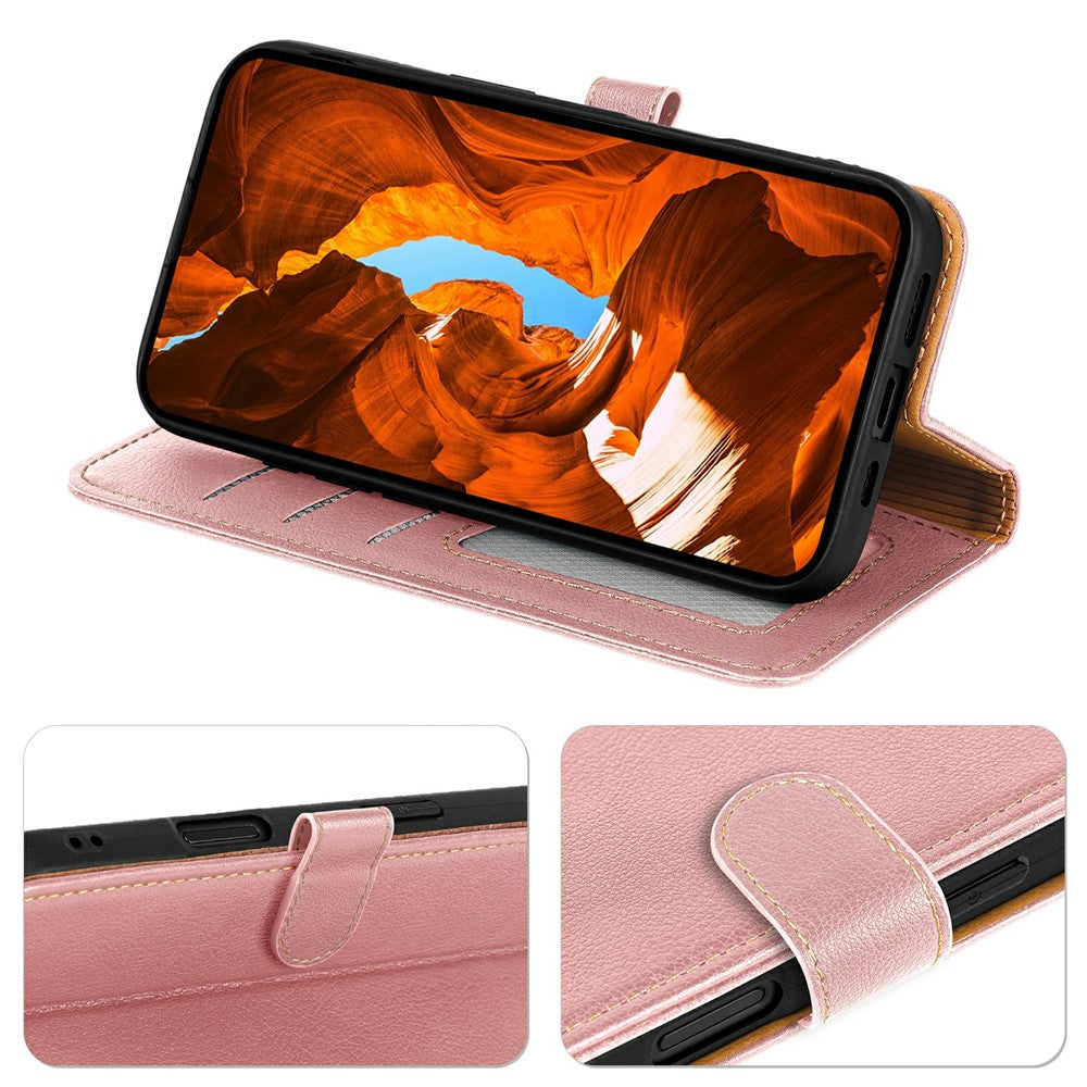 For Oppo Reno14 Pro 5G (Global) Case RFID Blocking Wallet Litchi Texture Leather Phone Cover Magnetic Clasp - Rose Gold