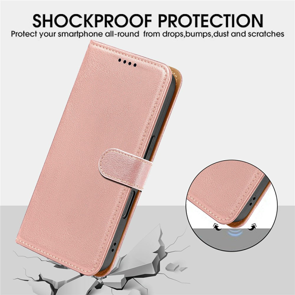 For Oppo Reno14 Pro 5G (Global) Case RFID Blocking Wallet Litchi Texture Leather Phone Cover Magnetic Clasp - Rose Gold