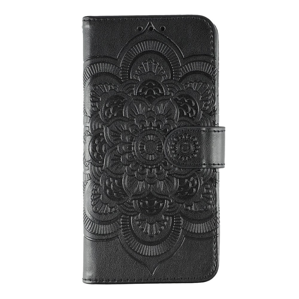 For Oppo Reno14 Pro 5G (Global) Case PU Leather Mandala Imprinted Design Wallet Phone Cover with Wrist Strap - Black