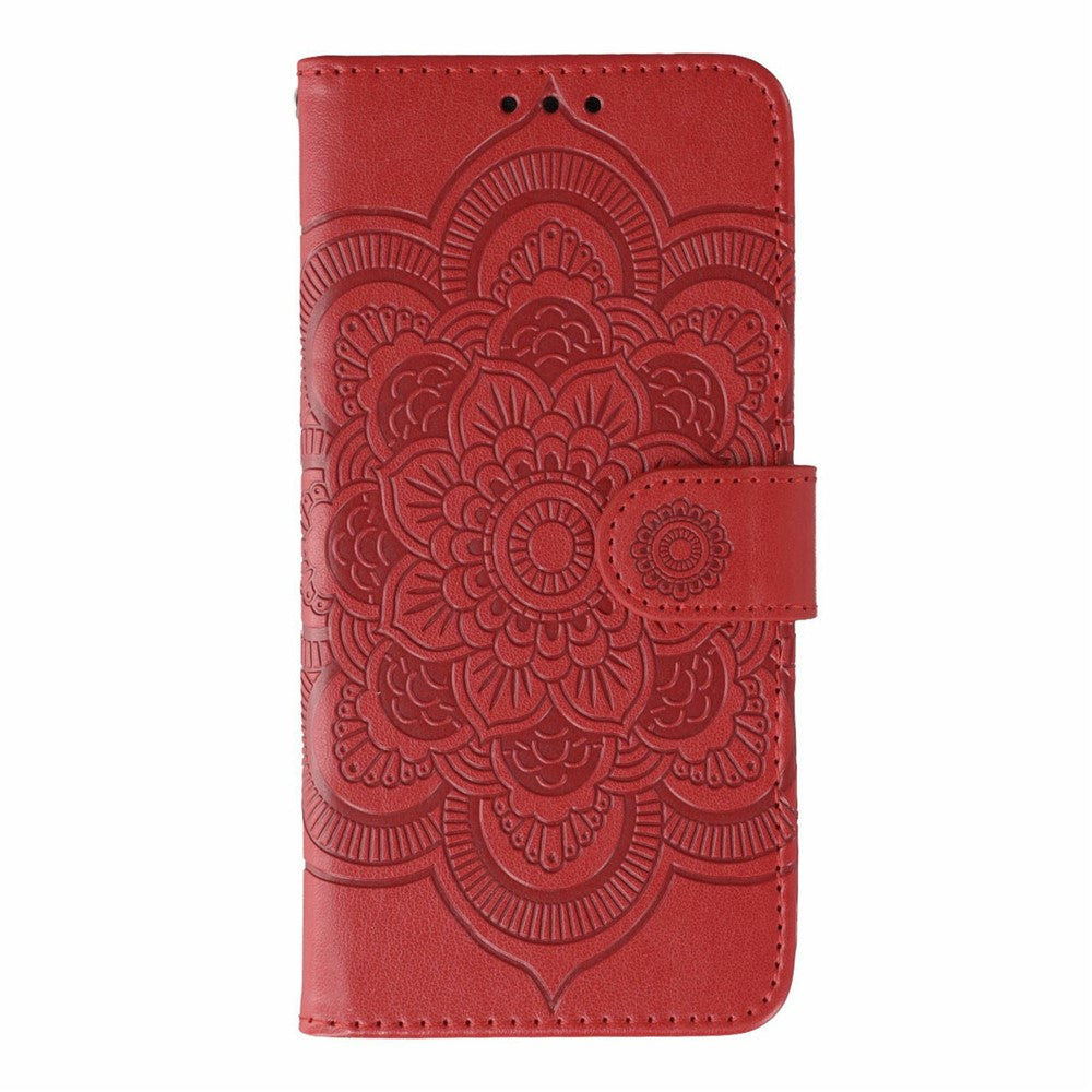 For Oppo Reno14 Pro 5G (Global) Case PU Leather Mandala Imprinted Design Wallet Phone Cover with Wrist Strap - Red