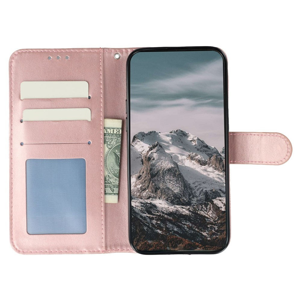 For Oppo Reno14 Pro 5G (Global) Case PU Leather Mandala Imprinted Design Wallet Phone Cover with Wrist Strap - Rose Gold