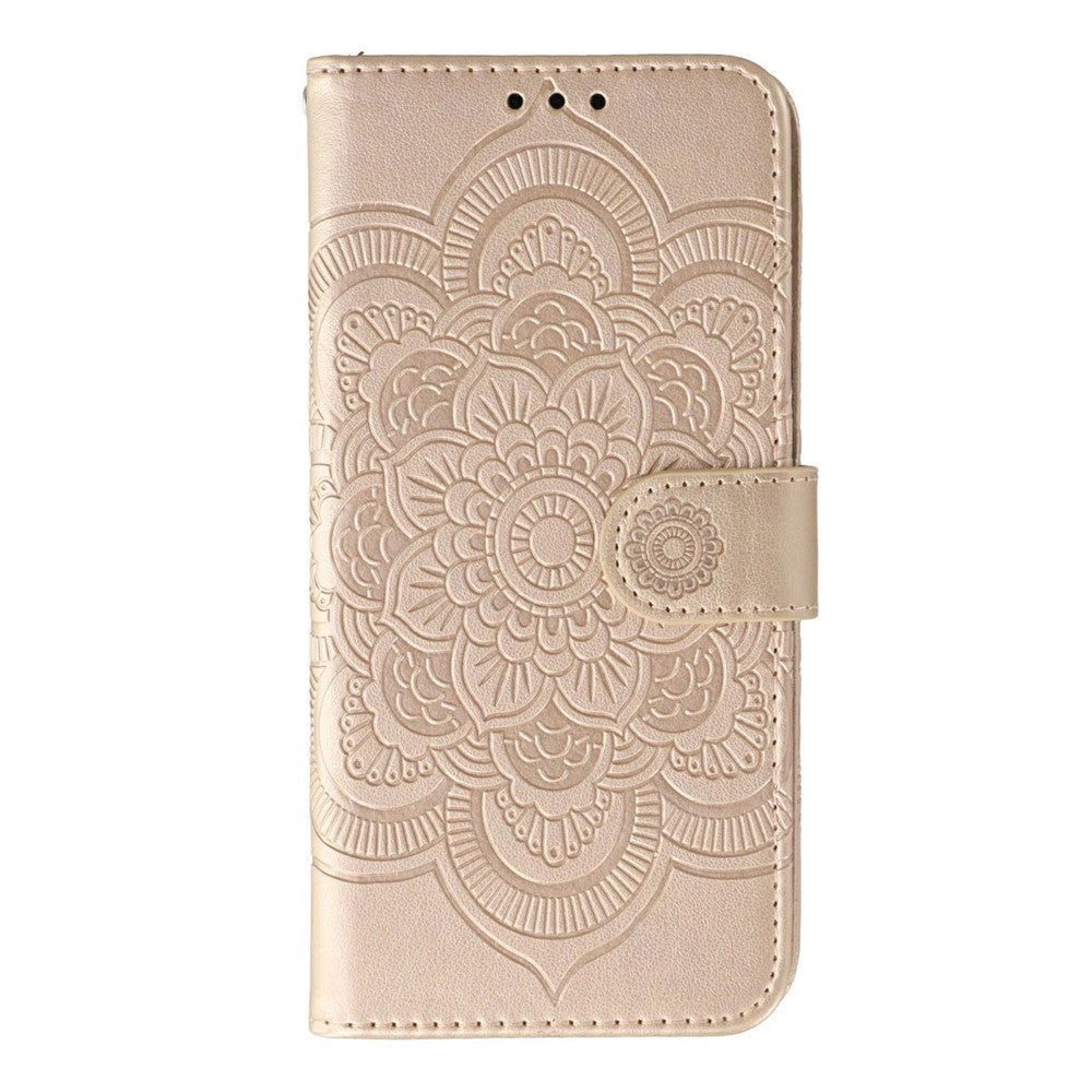 For Oppo Reno14 Pro 5G (Global) Case PU Leather Mandala Imprinted Design Wallet Phone Cover with Wrist Strap - Rose Gold