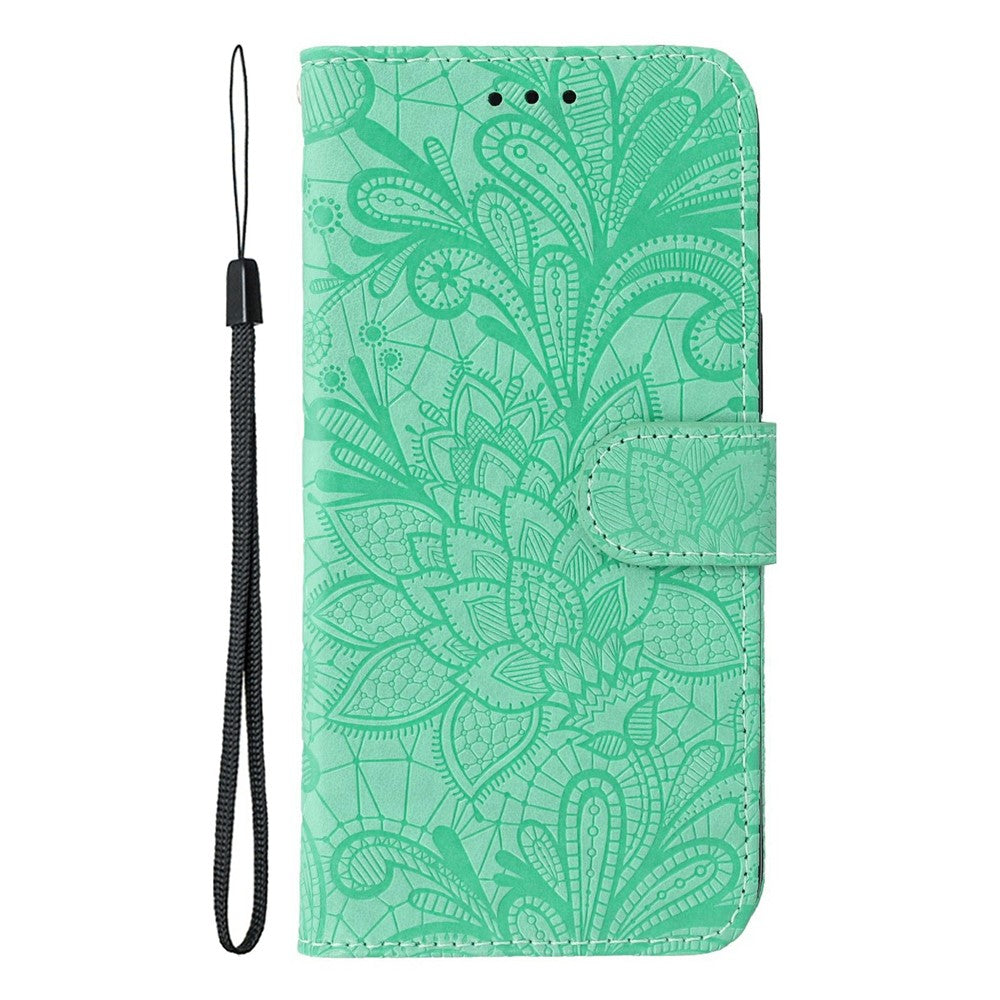 For Oppo Reno14 Pro 5G (Global) Case Lace Flowers PU Leather Flip Wallet Phone Cover - Green