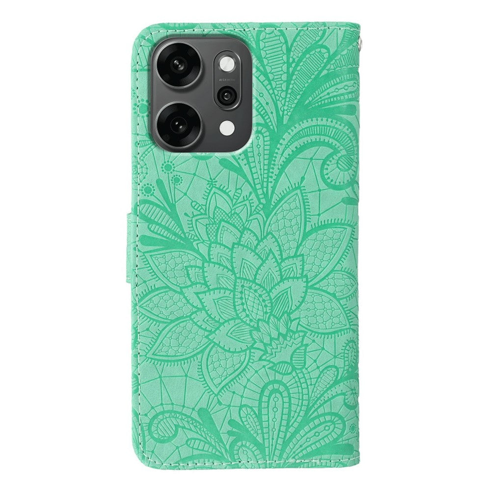 For Oppo Reno14 Pro 5G (Global) Case Lace Flowers PU Leather Flip Wallet Phone Cover - Green