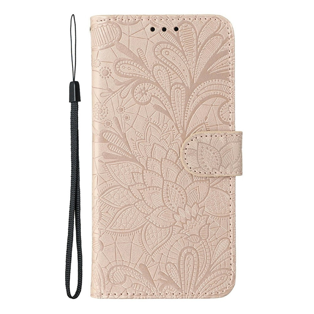 For Oppo Reno14 Pro 5G (Global) Case Lace Flowers PU Leather Flip Wallet Phone Cover - Rose Gold