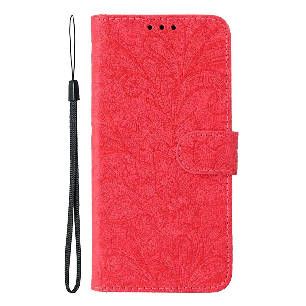 For Oppo Reno14 Pro 5G (Global) Case Lace Flowers PU Leather Flip Wallet Phone Cover - Red