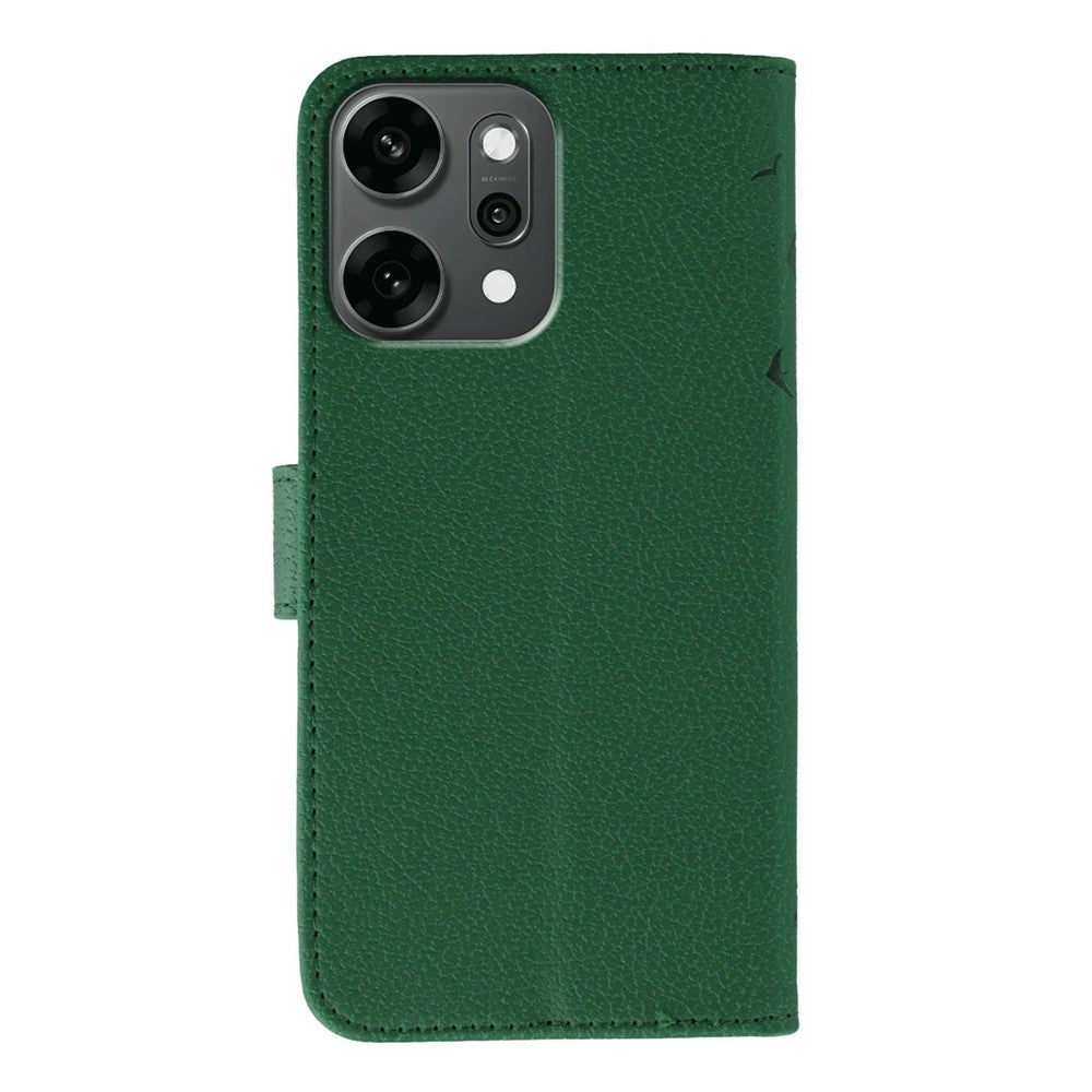 For Oppo Reno14 Pro 5G (Global) Case Feather Imprint PU Leather Wallet Phone Cover - Green