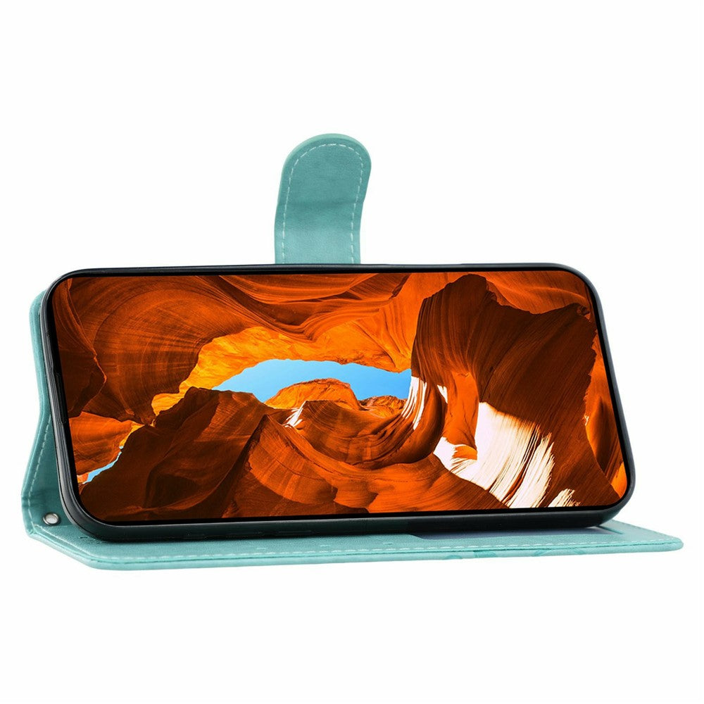 For Oppo Reno14 Pro 5G (Global) Case Wallet Stand Imprinted Rose Butterfly PU Leather Phone Cover - Green