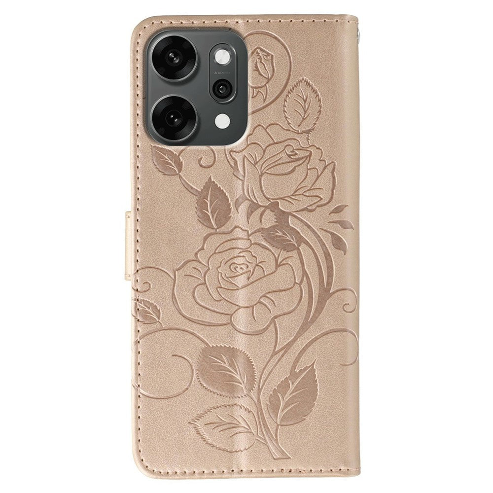 For Oppo Reno14 Pro 5G (Global) Case Wallet Stand Imprinted Rose Butterfly PU Leather Phone Cover - Rose Gold