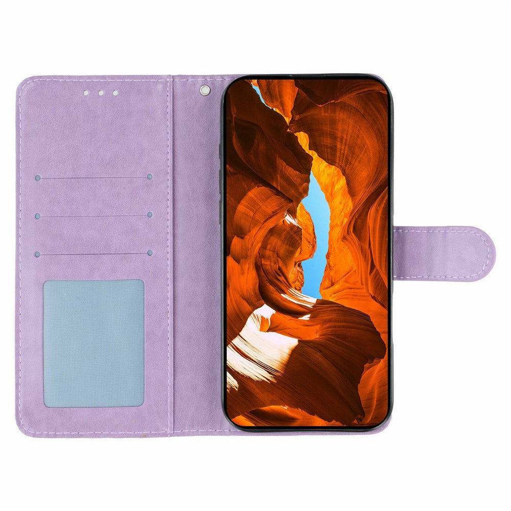 For Oppo Reno14 Pro 5G (Global) Case Wallet Stand Imprinted Rose Butterfly PU Leather Phone Cover - Purple