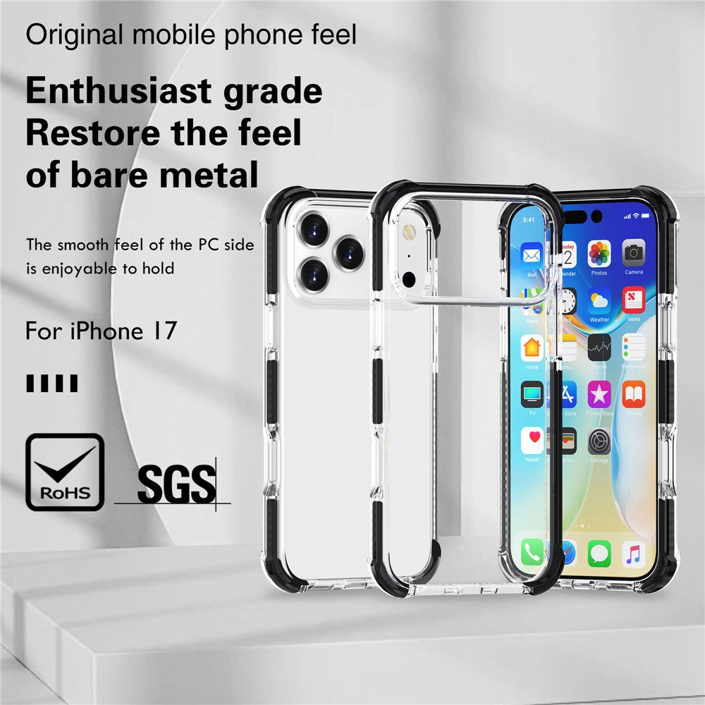For iPhone 17 Pro Max Case Four Corners Anti Drop Clear TPU + TPE + PC Phone Cover - Transparent Black
