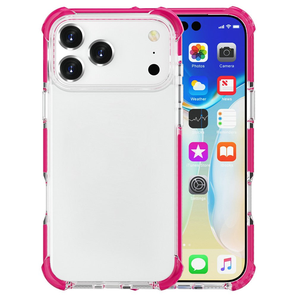 For iPhone 17 Pro Max Case Four Corners Anti Drop Clear TPU + TPE + PC Phone Cover - Transparent Pink