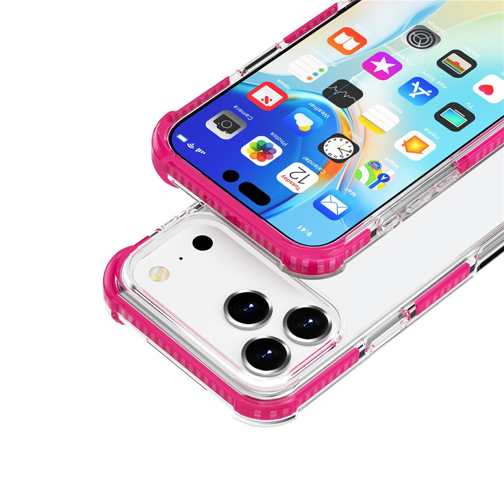 For iPhone 17 Pro Max Case Four Corners Anti Drop Clear TPU + TPE + PC Phone Cover - Transparent Pink