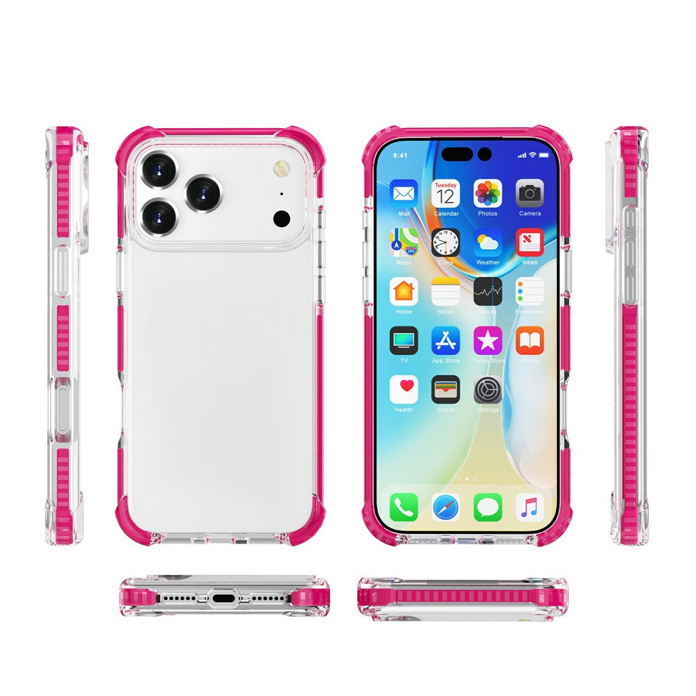 For iPhone 17 Pro Max Case Four Corners Anti Drop Clear TPU + TPE + PC Phone Cover - Transparent Pink