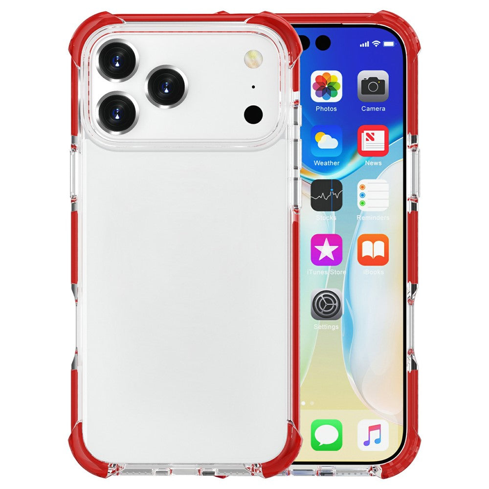 For iPhone 17 Pro Max Case Four Corners Anti Drop Clear TPU + TPE + PC Phone Cover - Transparent Red
