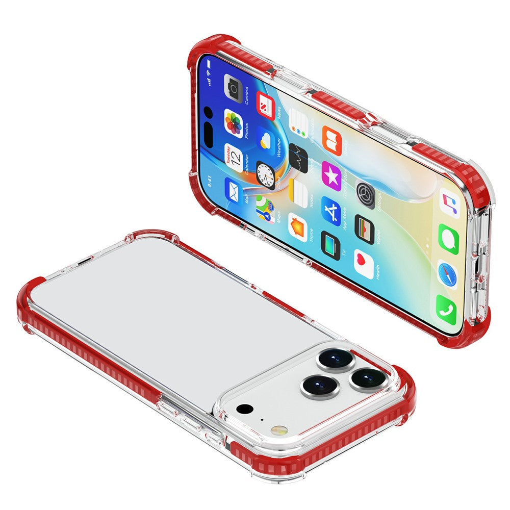 For iPhone 17 Pro Max Case Four Corners Anti Drop Clear TPU + TPE + PC Phone Cover - Transparent Red