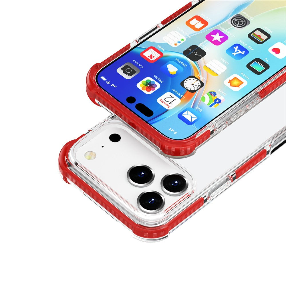 For iPhone 17 Pro Max Case Four Corners Anti Drop Clear TPU + TPE + PC Phone Cover - Transparent Red