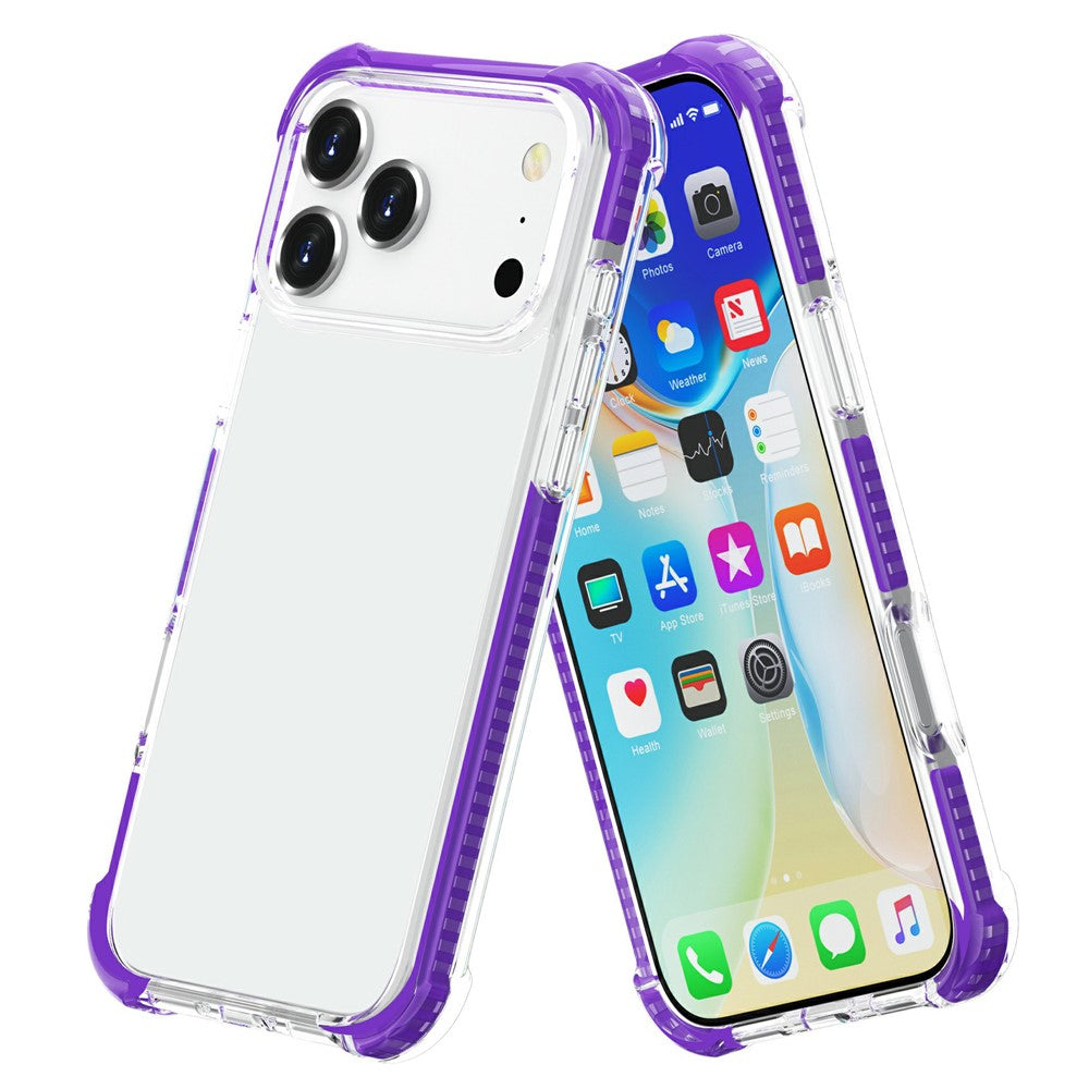 For iPhone 17 Pro Max Case Four Corners Anti Drop Clear TPU + TPE + PC Phone Cover - Transparent Purple