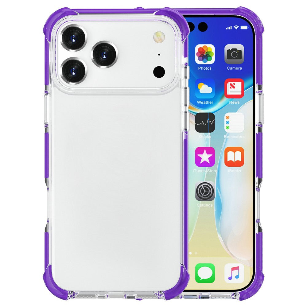For iPhone 17 Pro Max Case Four Corners Anti Drop Clear TPU + TPE + PC Phone Cover - Transparent Purple