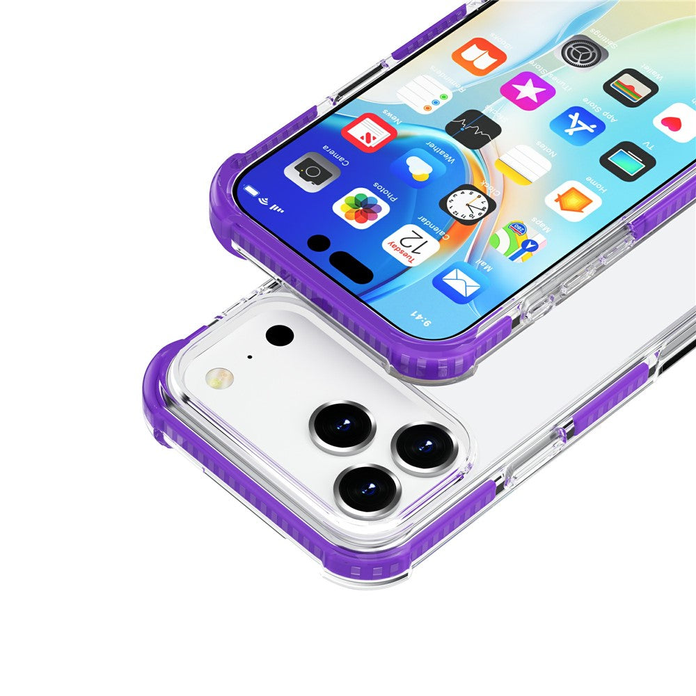 For iPhone 17 Pro Max Case Four Corners Anti Drop Clear TPU + TPE + PC Phone Cover - Transparent Purple