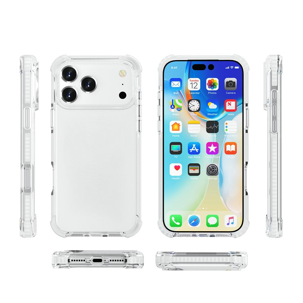 For iPhone 17 Pro Max Case Four Corners Anti Drop Clear TPU + TPE + PC Phone Cover - Transparent White