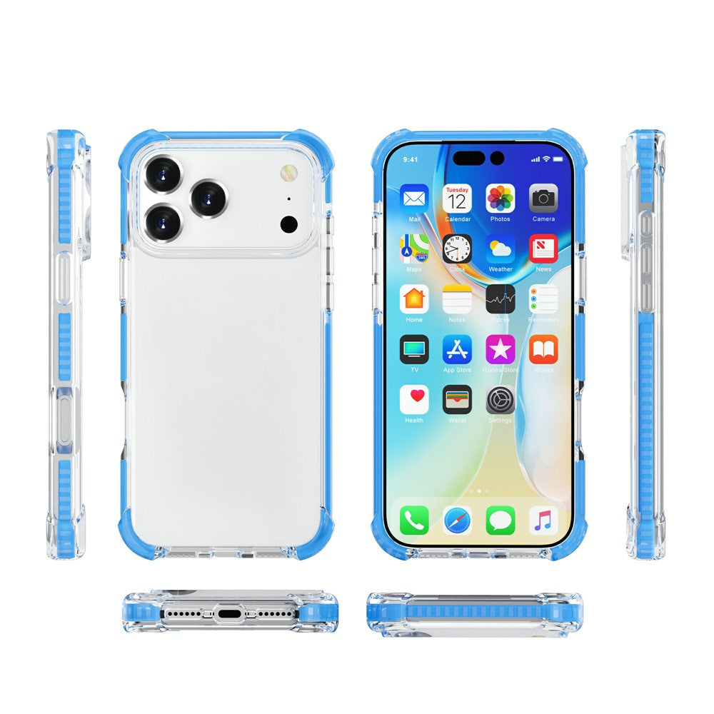 For iPhone 17 Pro Max Case Four Corners Anti Drop Clear TPU + TPE + PC Phone Cover - Transparent Blue